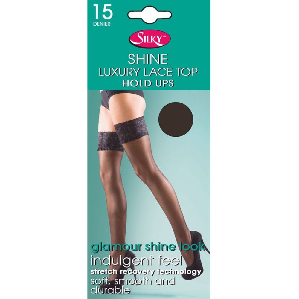 Silky Womens/Ladies Shine Lace Top Hold Ups (1 Pair) / Barely Black